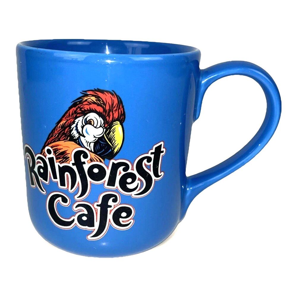 VTG Rainforest Cafe Glazed Ceramic Coffee Cup Mug Blue Rio Parrott 16OZ